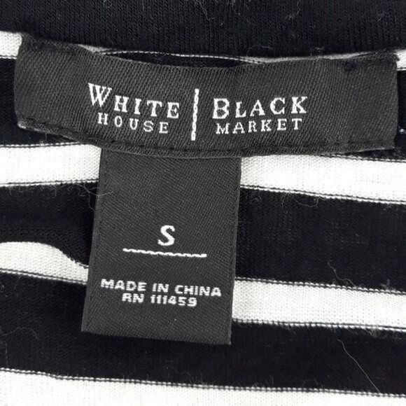 WHBM Dress Bodycon Off Shoulder Stretch 1/2 Sleeve Mini Knit Black Striped S - Picture 3 of 10